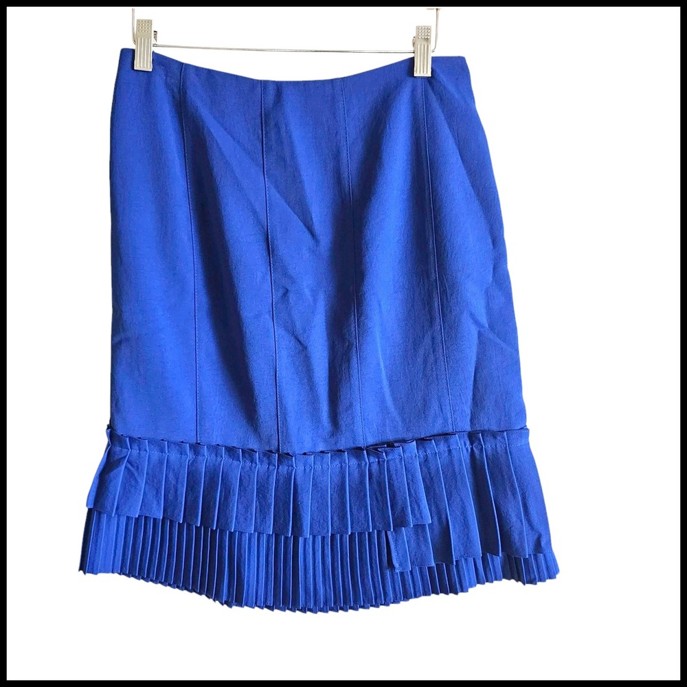 Nanette Lepore Skirt Pleated Ruffle Hem Cobalt Blue Career Party Size‎ 4